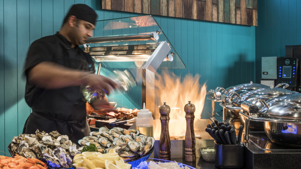 Image of the live cooking station, a component of the FPG restaurant fit-out, at Valentines Restaurant, Christchurch, New Zealand.