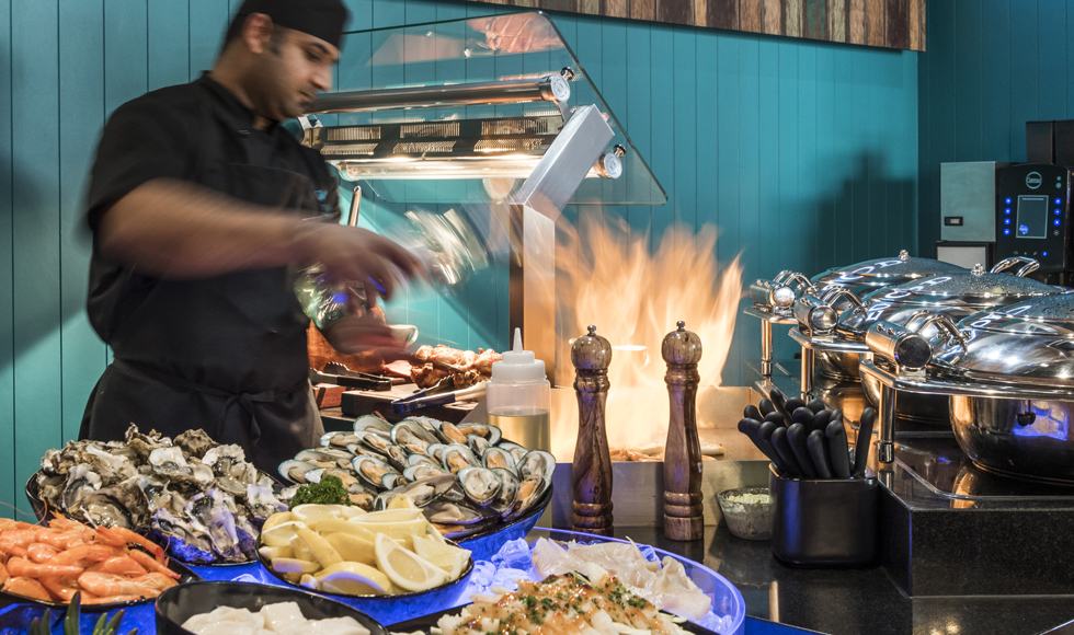 Image of the live cooking station, a component of the FPG restaurant fit-out, at Valentines Restaurant, Christchurch, New Zealand.