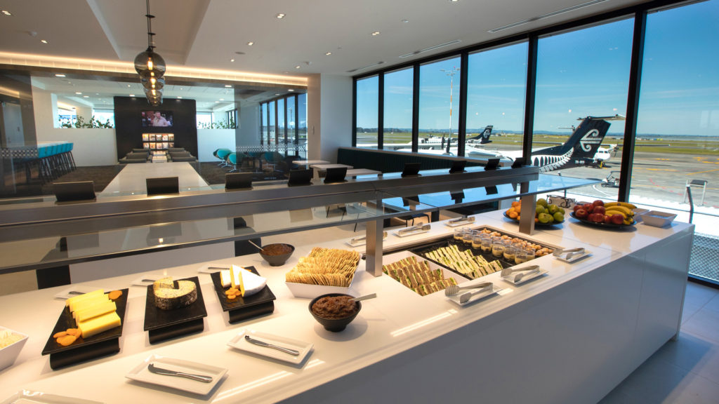 Image showing the customised FPG Inline GN refrigerated in-counter cabinet located in the Air New Zealand regional lounge at Auckland International Airport, New Zealand. Delivered in partnership with Wildfire Commercial Kitchens & Bars Ltd.