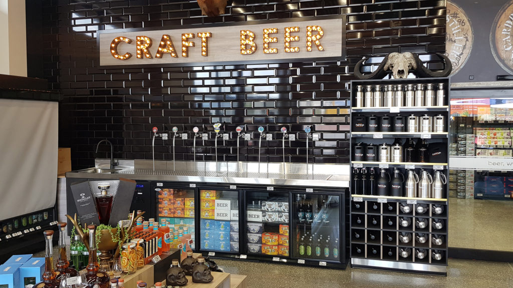 Image showing the custom fitout of the refrigerated beer display and accessories at Henry's Liquor, Wanaka, New Zealand.