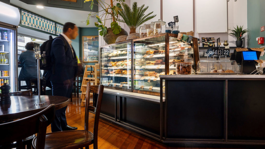 Image showing the FPG customised fitout including joinery and food display cabinets at Ajuna Eatery, Napier, New Zealand.