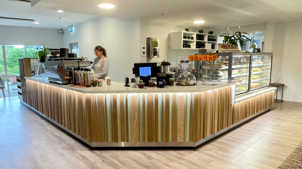 Image showing FPG custom fitout including counter joinery and food display cabinets at No. 5 Café & Larder, Hastings, New Zealand.