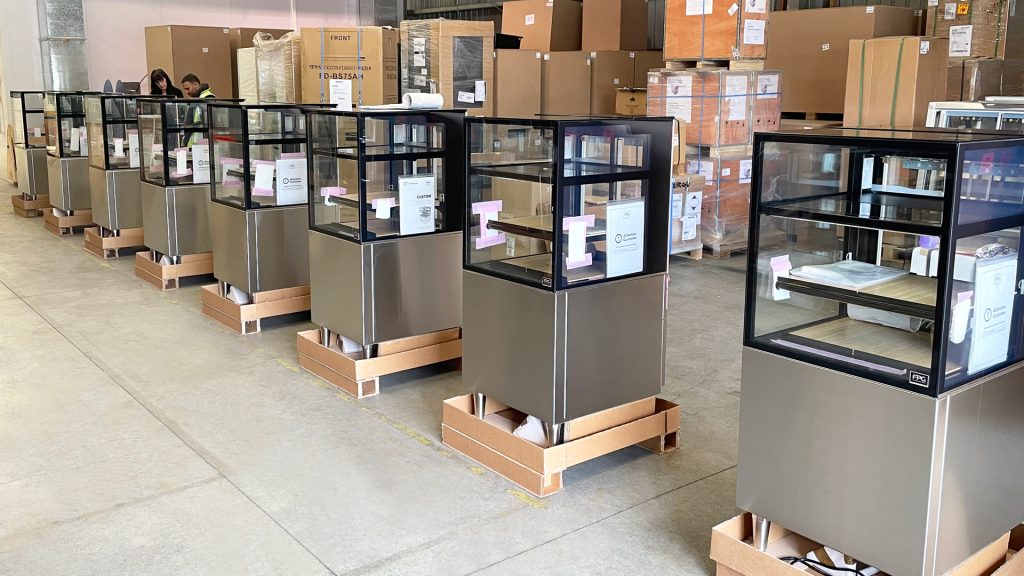 Image showing custom McDonald's horizontal split refrigerated/controlled ambient cabinets going through pre-shipment country compliance checks at the FPG manufacturing plant in Napier, New Zealand.