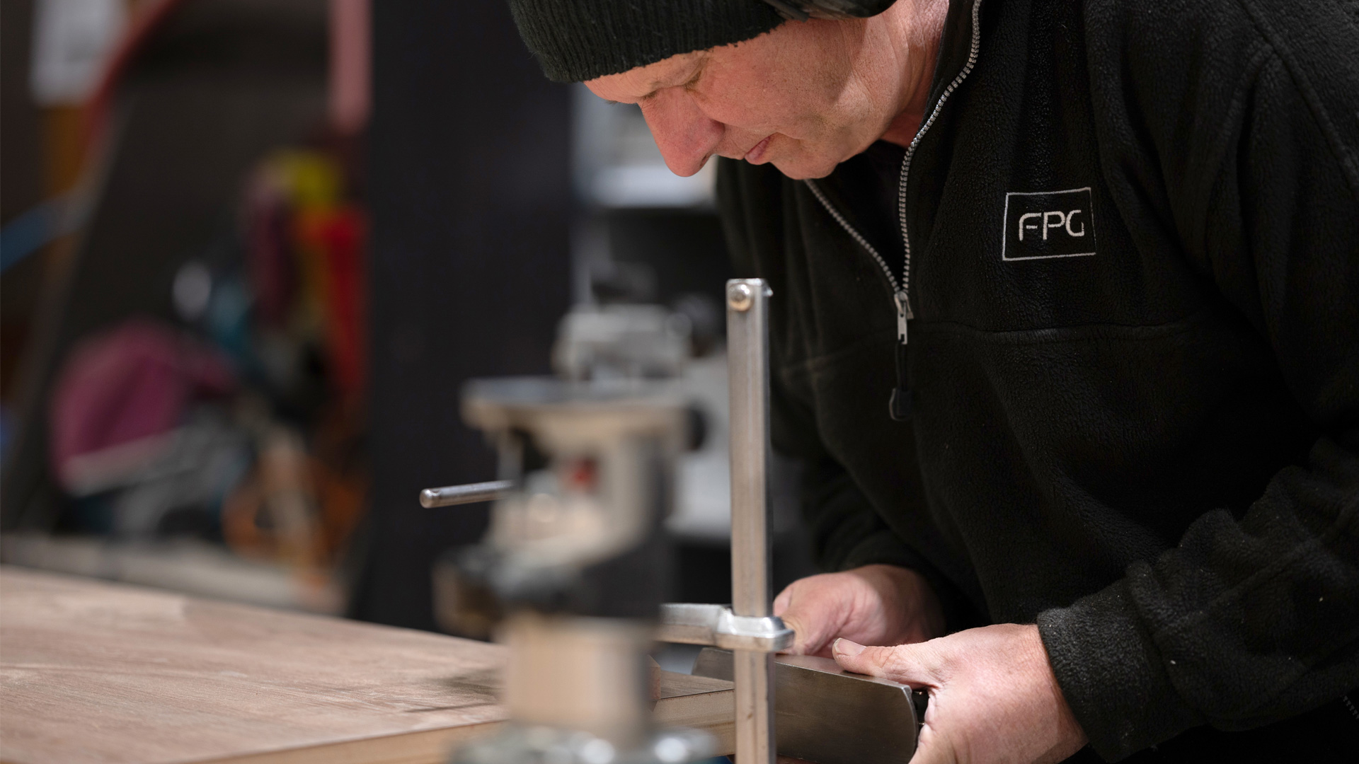 Image showing FPG joiner finishing edges on a custom joinery turnkey project.