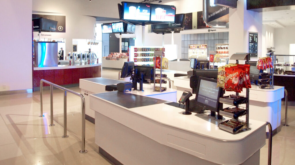 Image showing Hoyts Cinemas, Hamilton, New Zealand. FPG custom fit out for point of sale, confectionary islands, and drinks bar.