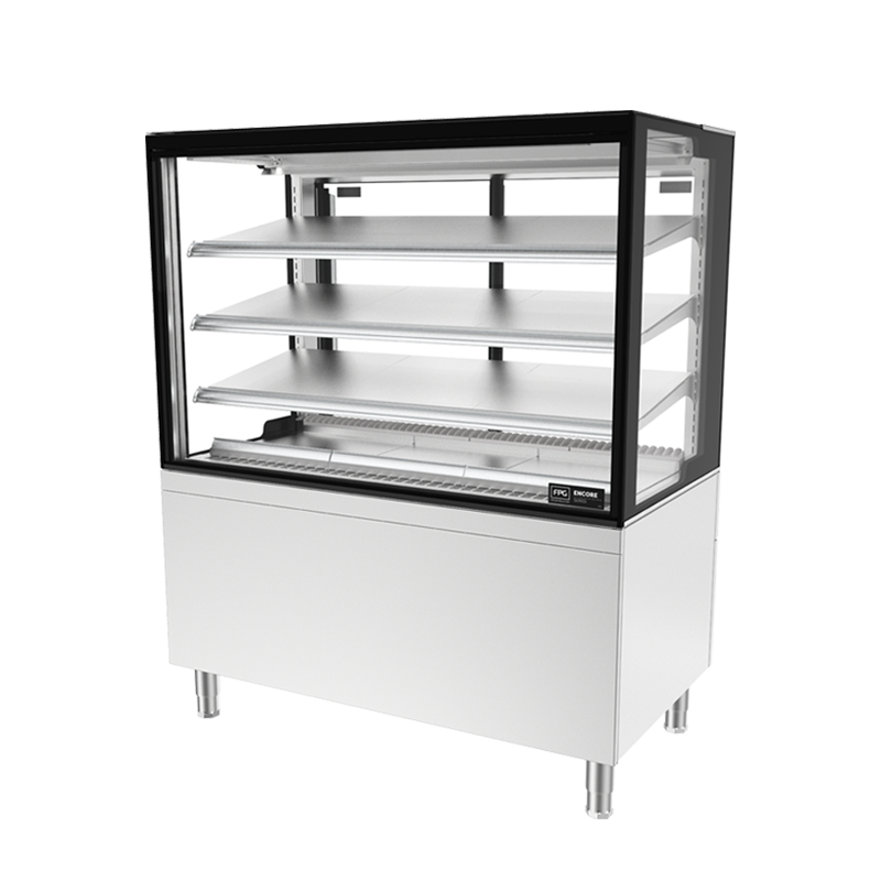 Image showing a FPG Encore Counter Series 1200mm square refrigerated food and drinks cabinet with stainless steel shelving.