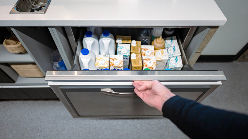 Image showing the slide out the drawer of the FPG Inline Barista cabinet.