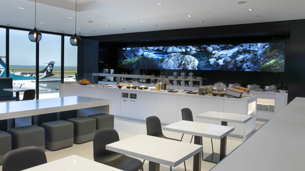 Image showing Air New Zealand regional lounge at Auckland International Airport, New Zealand. FPG custom buffet, delivered in partnership with Wildfire Commercial Kitchens & Bars Ltd.