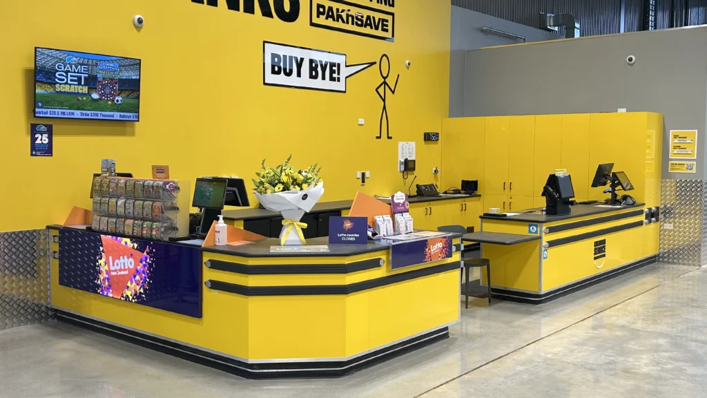 Image showing FPG custom fitout Lotto and information desk at Pak'nSave Rolleston, Canterbury, New Zealand.