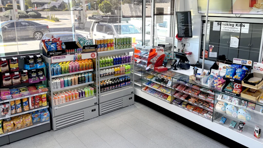 Image showing FPG Impulse Slim 13H 09W Refrigerated food and drinks display cabinets at 7 Eleven, Australia.