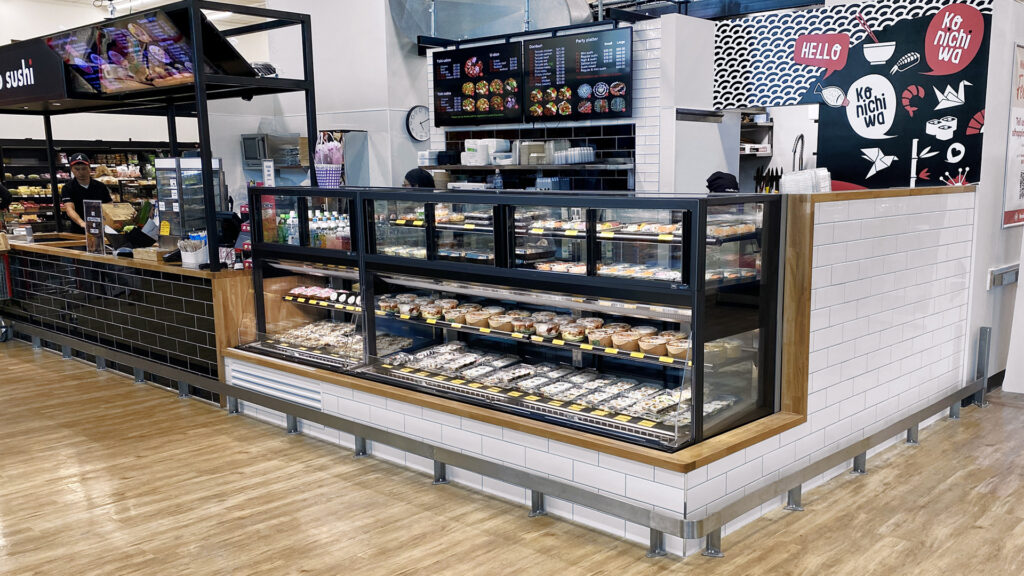 Image showing FPG Isoform Grab&Go 1200 and 2400 refrigerated cabinets - Hello Sushi, New World Brookfield, Tauranga, New Zealand.