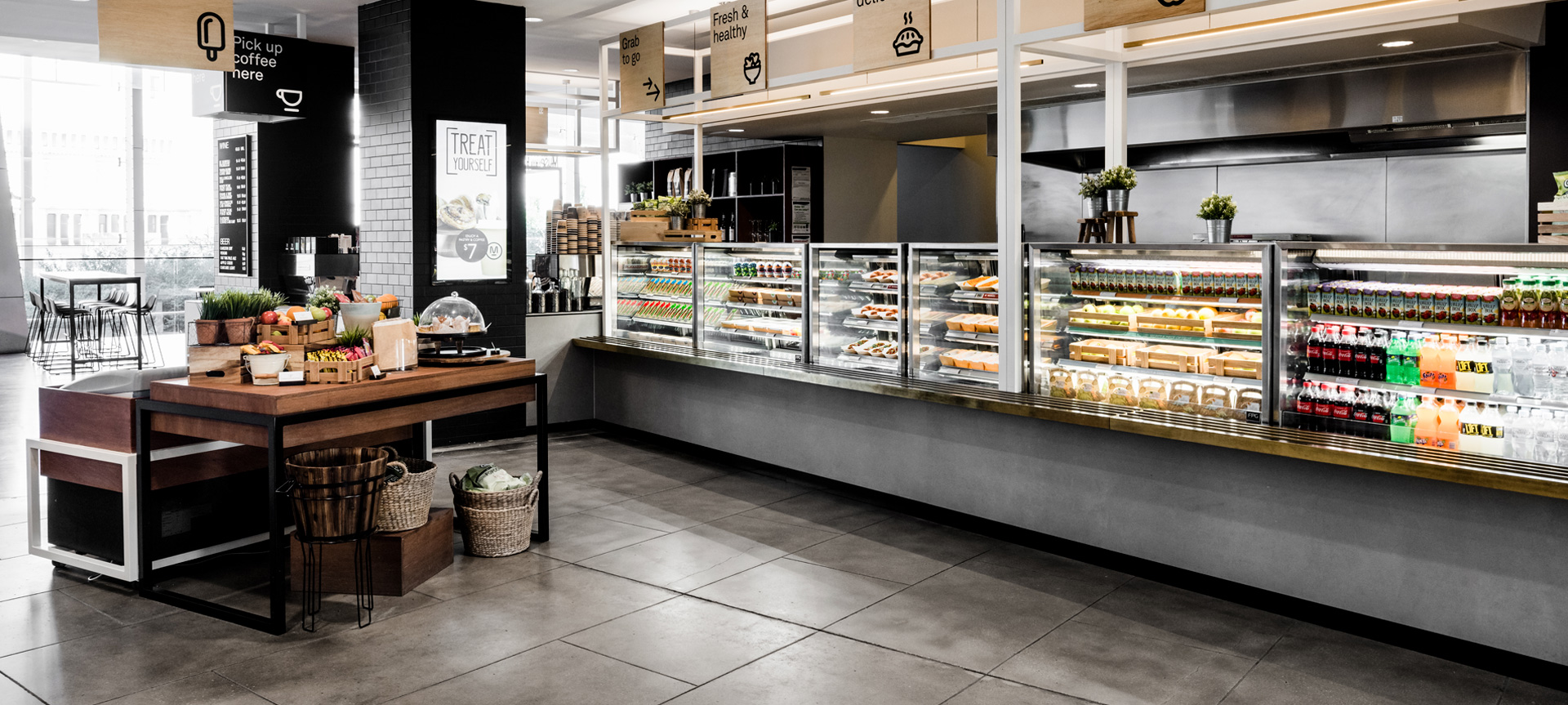 Image showing a line-up of FPG Inline 5000 cabinets in the café at Melbourne Museum, Australia