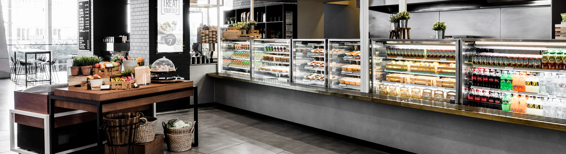 Image showing a line-up of FPG Inline 5000 cabinets in the café at Melbourne Museum, Australia