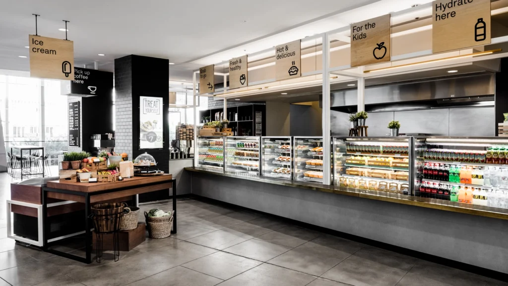 Image showing a line-up of FPG Inline 5000 cabinets in the café at Melbourne Museum, Australia