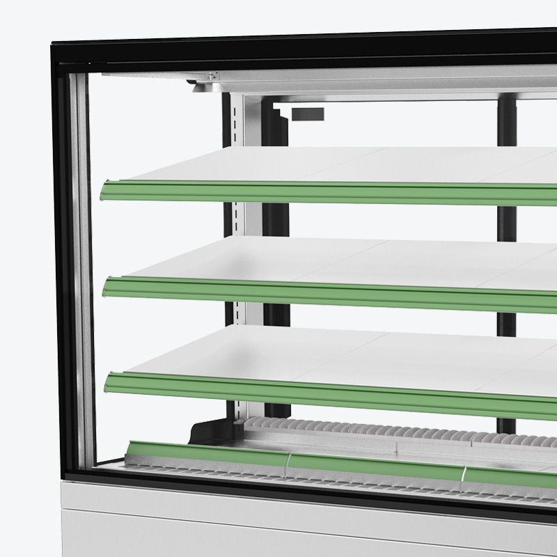 Image showing a FPG Encore Series 8 square refrigerated food and drinks cabinet with custom colour ticket strip.
