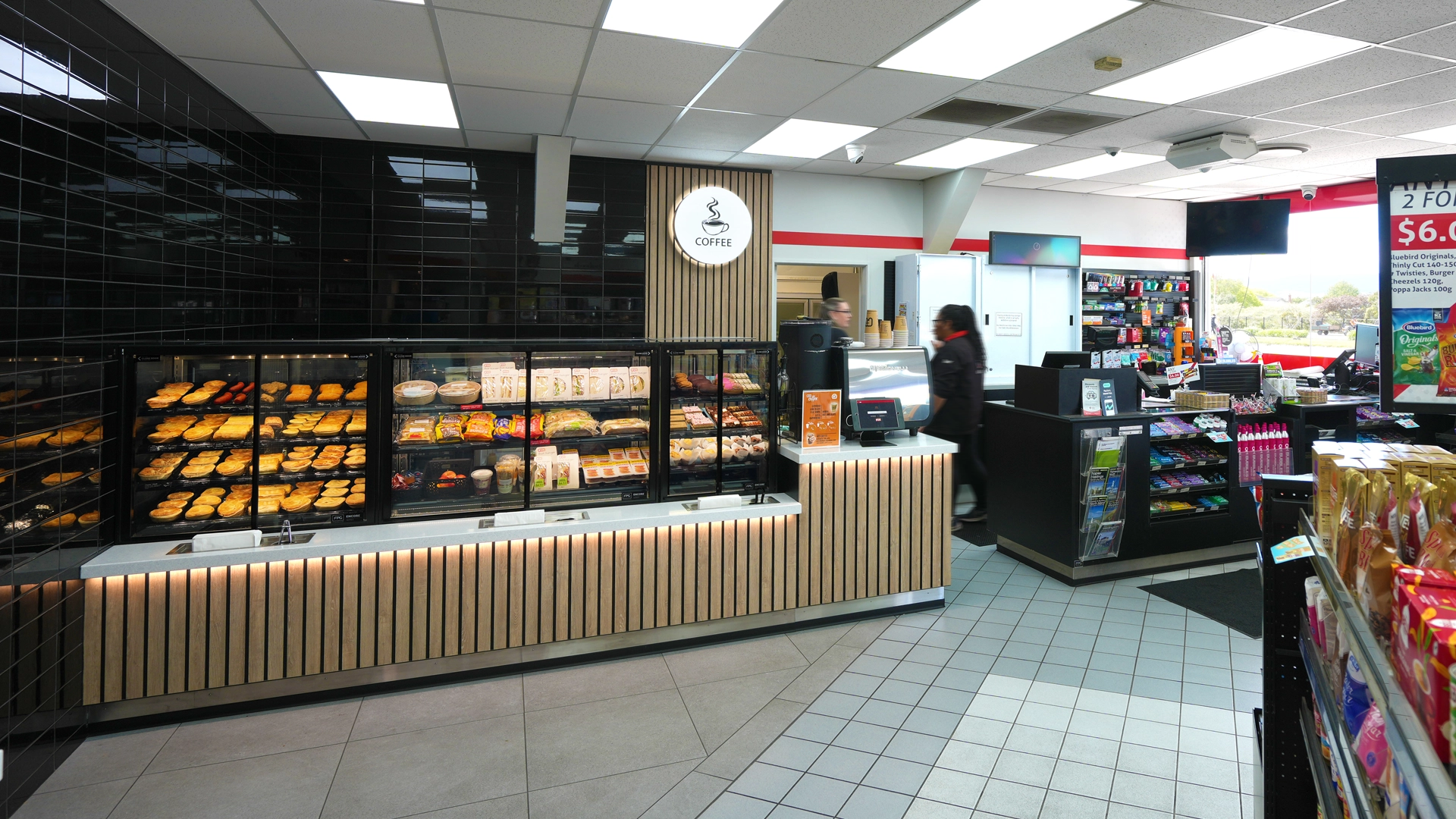 Image showing a lineup of FPG Encore Series 8 food display cabinets at Caltex Terrace End, Palmerston North, New Zealand