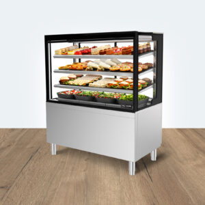 Image of a stocked FPG Encore Series 8 refrigerated food display cabinet.