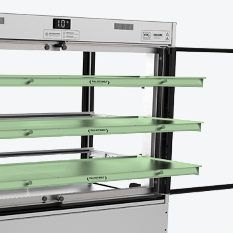 Image showing FPG Encore Series 8 square refrigerated food and drinks cabinet with pull-out shelves.