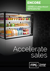 Image showing FPG brochure on Encore Series 8 Open Front Refrigerated food display cabinets.
