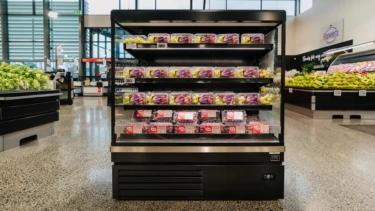 FPG Impulse Plus 13H 12W refrigerated Image showing FPG Impulse Plus 13H 12W display cabinet on the end of a FPG Impulse Plus island formation at New World Papakura